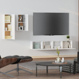 Berkfield Classic 4 Piece Tv Cabinet Set White Engineered Wood - thumbnail 3
