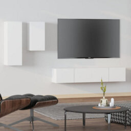 Berkfield Classic 4 Piece Tv Cabinet Set White Engineered Wood - thumbnail 2