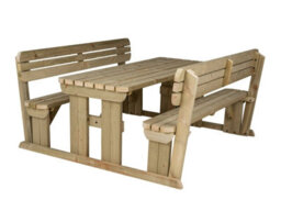 Arbor Garden Solutions Alders Wooden Picnic Bench And Table Set, Rounded Outdoor Dining Set With Backrest (7Ft, Natural Finish) - thumbnail 1