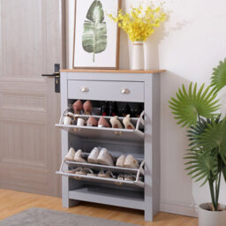 Furniturehmd Wooden 2 Tier Shoe Cabinet Modern Shoe Organiser Unit With One Darwer Shoe Cupboard For Hallway,bedroom,living Room - thumbnail 4
