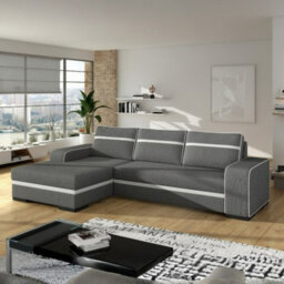 Corner Sofa Bed Finn With Storage Container Wooden Frame Sinuous Spring Wooden Legs 285X165X90Cm Grey And White Left - thumbnail 1