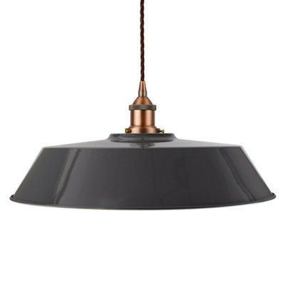 Slate Grey Large Chancery Painted Dome Pendant Light With Matt Antique Copper Lamp Holder And Brown Twisted Cable - Se Home - image 1