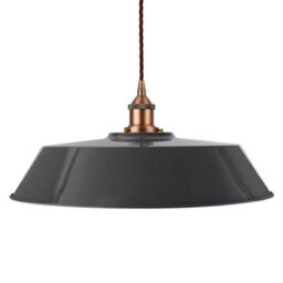Slate Grey Large Chancery Painted Dome Pendant Light With Matt Antique Copper Lamp Holder And Brown Twisted Cable - Se Home