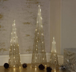 3Pc Christmas Tree Decoration Cone Set Gold Pre-Lit Led Xmas Home Festive Decor - thumbnail 6