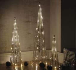 3Pc Christmas Tree Decoration Cone Set Gold Pre-Lit Led Xmas Home Festive Decor - thumbnail 1