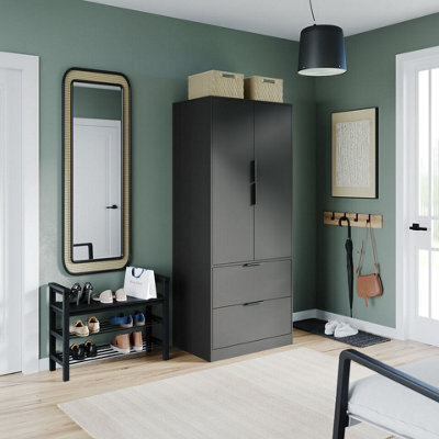 Urbn-Living Urbnliving 179Cm Height 2 Door 2 Drawer Minimalist Bedroom Black Wardrobe Storage & Hanging Rail - image 1