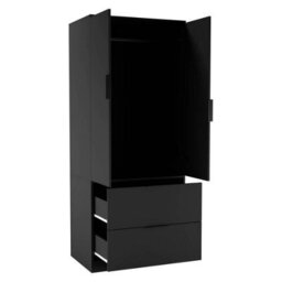 Urbn-Living Urbnliving 179Cm Height 2 Door 2 Drawer Minimalist Bedroom Black Wardrobe Storage & Hanging Rail - thumbnail 3