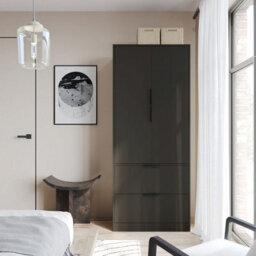 Urbn-Living Urbnliving 179Cm Height 2 Door 2 Drawer Minimalist Bedroom Black Wardrobe Storage & Hanging Rail - thumbnail 2