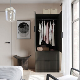 Urbn-Living Urbnliving 179Cm Height 2 Door 2 Drawer Minimalist Bedroom Black Wardrobe Storage & Hanging Rail - thumbnail 4