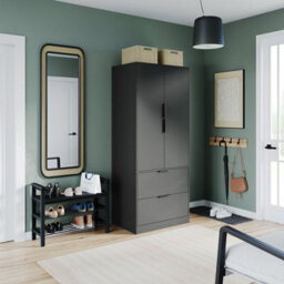 Urbn-Living Urbnliving 179Cm Height 2 Door 2 Drawer Minimalist Bedroom Black Wardrobe Storage & Hanging Rail - thumbnail 1