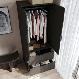 Urbn-Living Urbnliving 179Cm Height 2 Door 2 Drawer Minimalist Bedroom Black Wardrobe Storage & Hanging Rail - thumbnail 6