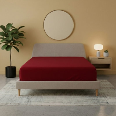 Flannelette Fitted Sheet Soft Brushed Cotton Bedding Warmth Comfort Red - image 1