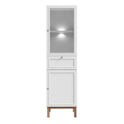 Wyld Haus Niva Light Grey And Natural Oak Effect Display Cabinet With Led Lighting 2 Doors 1 Drawer - thumbnail 3