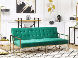 Beliani Sofa Bed 3 Seater Marstal Velvet Emerald Green - thumbnail 2