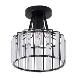 Thehotsale E27 Black Modern Flush Mount Crystal Ceiling Light With Geometric Metal Rod Shade, 60W - thumbnail 1