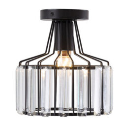 Thehotsale E27 Black Modern Flush Mount Crystal Ceiling Light With Geometric Metal Rod Shade, 60W - thumbnail 2