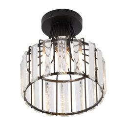 Thehotsale E27 Black Modern Flush Mount Crystal Ceiling Light With Geometric Metal Rod Shade, 60W - thumbnail 4