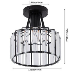Thehotsale E27 Black Modern Flush Mount Crystal Ceiling Light With Geometric Metal Rod Shade, 60W - thumbnail 5
