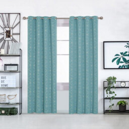 Deconovo Eyelet Curtains Gold Diamond Printed Blackout Curtains For Bedroom, 52 X 84 Inch, Turquoise, One Pair - thumbnail 2