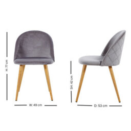Life Interiors Single Grey Lucia Ergonomic Velvet Dining Chair With Wooden Legs, Modern Upholstered Accent Chair - thumbnail 6
