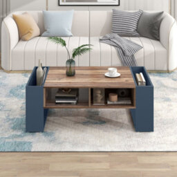Matteo Modern Wood Grain Coffee Table With Hidden Drawer And Double-Sided Storage - thumbnail 1