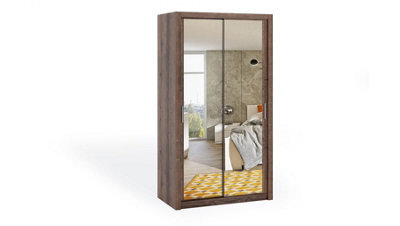 Arte Bono Mirrored Sliding Door Wardrobe In Oak Monastery - Compact Design For Small Spaces - W1200mm X H2150mm X D620mm - image 1