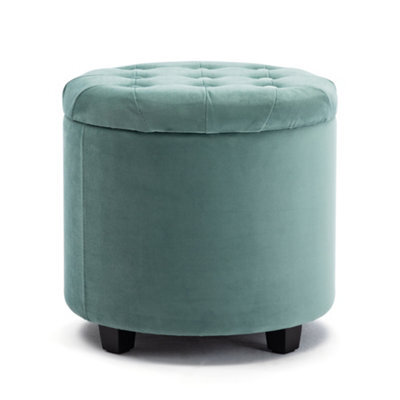 Hnnhome 45Cm Round Light Green Velvet Padded Seat Ottoman Storage Stool Box, Footstool Pouffes Chair With Lids - image 1