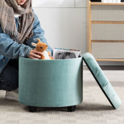 Hnnhome 45Cm Round Light Green Velvet Padded Seat Ottoman Storage Stool Box, Footstool Pouffes Chair With Lids - thumbnail 6