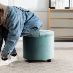 Hnnhome 45Cm Round Light Green Velvet Padded Seat Ottoman Storage Stool Box, Footstool Pouffes Chair With Lids - thumbnail 5