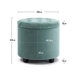 Hnnhome 45Cm Round Light Green Velvet Padded Seat Ottoman Storage Stool Box, Footstool Pouffes Chair With Lids - thumbnail 3