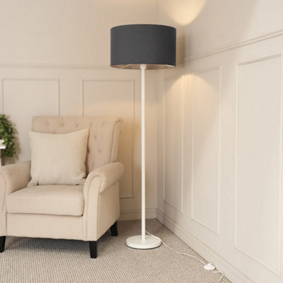 Valuelights Charles White Floor Lamp With Charcoal Drum Shade And Bulb - image 1