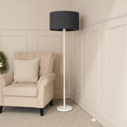 Valuelights Charles White Floor Lamp With Charcoal Drum Shade And Bulb - thumbnail 3