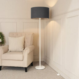 Valuelights Charles White Floor Lamp With Charcoal Drum Shade And Bulb - thumbnail 1