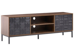 Wyld And Coco Dark Brown Tv Stand With Two Doors And Open Shelves, Geometric Pattern, Metal Legs - thumbnail 3
