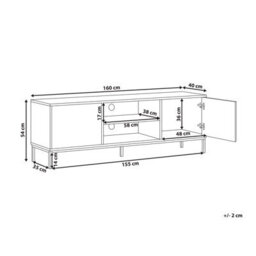 Wyld And Coco Dark Brown Tv Stand With Two Doors And Open Shelves, Geometric Pattern, Metal Legs - thumbnail 4