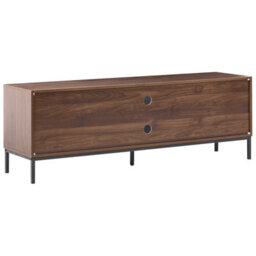 Wyld And Coco Dark Brown Tv Stand With Two Doors And Open Shelves, Geometric Pattern, Metal Legs - thumbnail 6