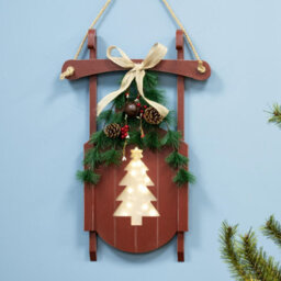 Christmas Tree World Battery-Operated 55Cm Red Decorative Wooden Sled - Tree Design - thumbnail 2