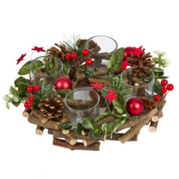 Dibor Traditional Red Bauble Christmas Decoration Tealight Centrepiece 23Cm - thumbnail 2