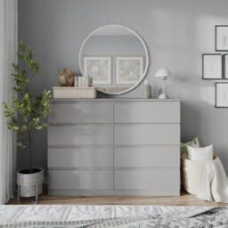 Urbn-Living Urbnliving 120Cm Wide Grey Wooden Chest Of 8 Drawers Bedroom Furniture Storage Bedside Modern Cabinet - thumbnail 3