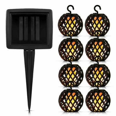 Taylor & Brown 8Pc Solar Rattan Ball Led String Lightsflame Effect, Outdoor Garden Patio Bbq Party Xmas Decoration - image 1