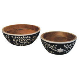 Artisan Furniture Solid Wood Floral Resin Inlay Bowl Set - thumbnail 3