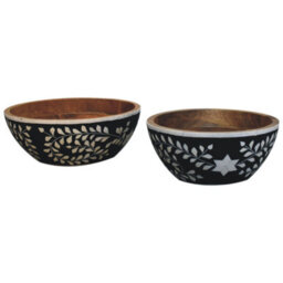 Artisan Furniture Solid Wood Floral Resin Inlay Bowl Set - thumbnail 6
