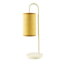 Happy Homewares Vintage Classic White Gloss Table Lamp With Tubular Woven Rattan Shade - thumbnail 2