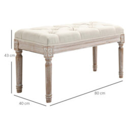 Homcom Accent Bench Tufted Upholstered Foot Stool Linen-Touch Ottoman Cream - thumbnail 3