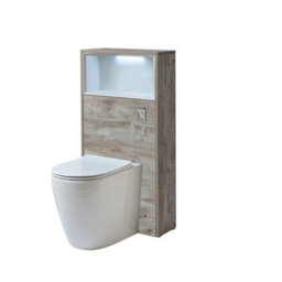 Homestylestore 600mm Light Oak Wc Unit Led Lit Shelf Toilet Pan With Chrome Flush Button - thumbnail 1