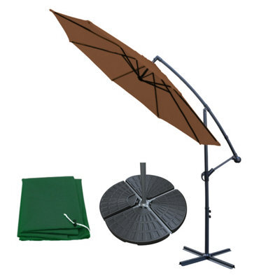 Sundaze 3M Coffee Garden Cantilever Banana Parasol Umbrella Crank Hanging Patio With Base Weights & Cover - image 1