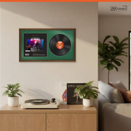 "30X17"" Walnut Classic Vinyl Record Frame With Emerald Mount For 12 Inch Lp Album Cover & Disc - Ak Frames" - thumbnail 5
