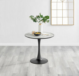 Furniturebox Uk Elina White Marble Effect Round Dining Table & 2 Grey Calla Silver Leg Chairs - thumbnail 3
