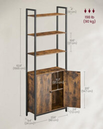 Songmics Shelving Unit, 6-Tier Tall Bookcase, Bookshelf With Door, Metal Frame, Adjustable Shelves, Rustic Brown And Ink Black - thumbnail 2