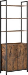 Songmics Shelving Unit, 6-Tier Tall Bookcase, Bookshelf With Door, Metal Frame, Adjustable Shelves, Rustic Brown And Ink Black - thumbnail 6